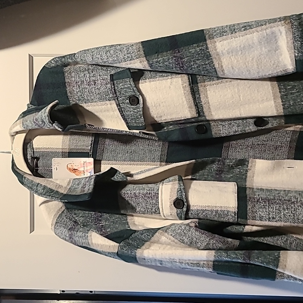Green Plaid Long Shacket NWT XL